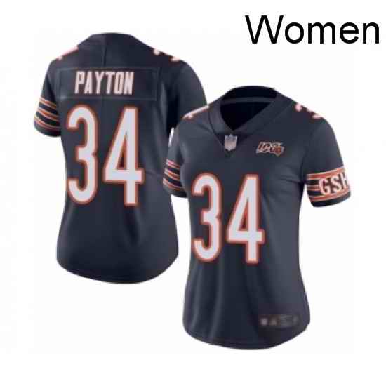 Womens Chicago Bears 34 Walter Payton Navy Blue Team Color 100th Season Limited Football Jersey